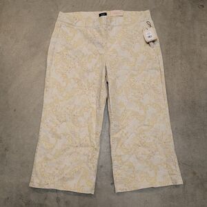 NWT NYDJ Paisley Wide Leg Capri Women's 18W Pull On Yellow White Cream